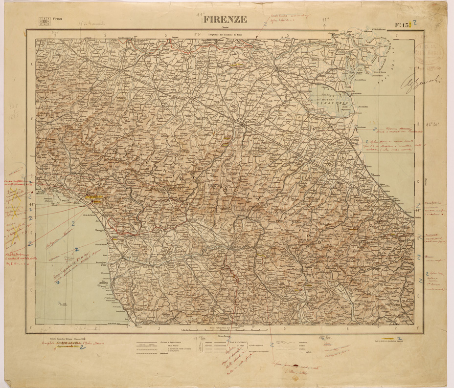 (N:26402) CARTA COROGRAFICA DEL REGNO D'ITALIA E DELLE REGIONI ADIACENTI EDIZIONE 1935-1937 FOGLIO 13 FIRENZE (SE000014) Carte e stampe antiche: riproduzione a colori su carta (formato A1)