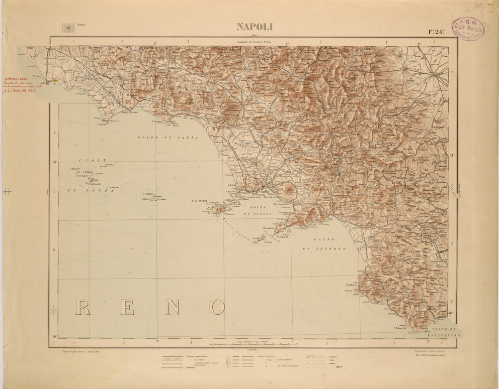 (N:26461) CARTA COROGRAFICA DEL REGNO D'ITALIA E DELLE REGIONI ADIACENTI EDIZIONE 1935-1937 FOGLIO 24 NAPOLI (SE000026) Carte e stampe antiche: riproduzione a colori su carta (formato A1)