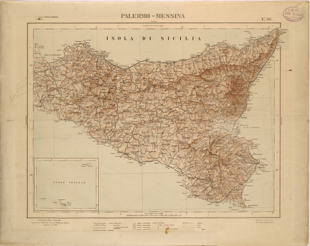 (N:26477) CARTA COROGRAFICA DEL REGNO D'ITALIA E DELLE REGIONI ADIACENTI EDIZIONE 1935-1937 FOGLIO 34 PALERMO-MESSINA (SE000038) Carte e stampe antiche: riproduzione a colori su carta (formato A1)