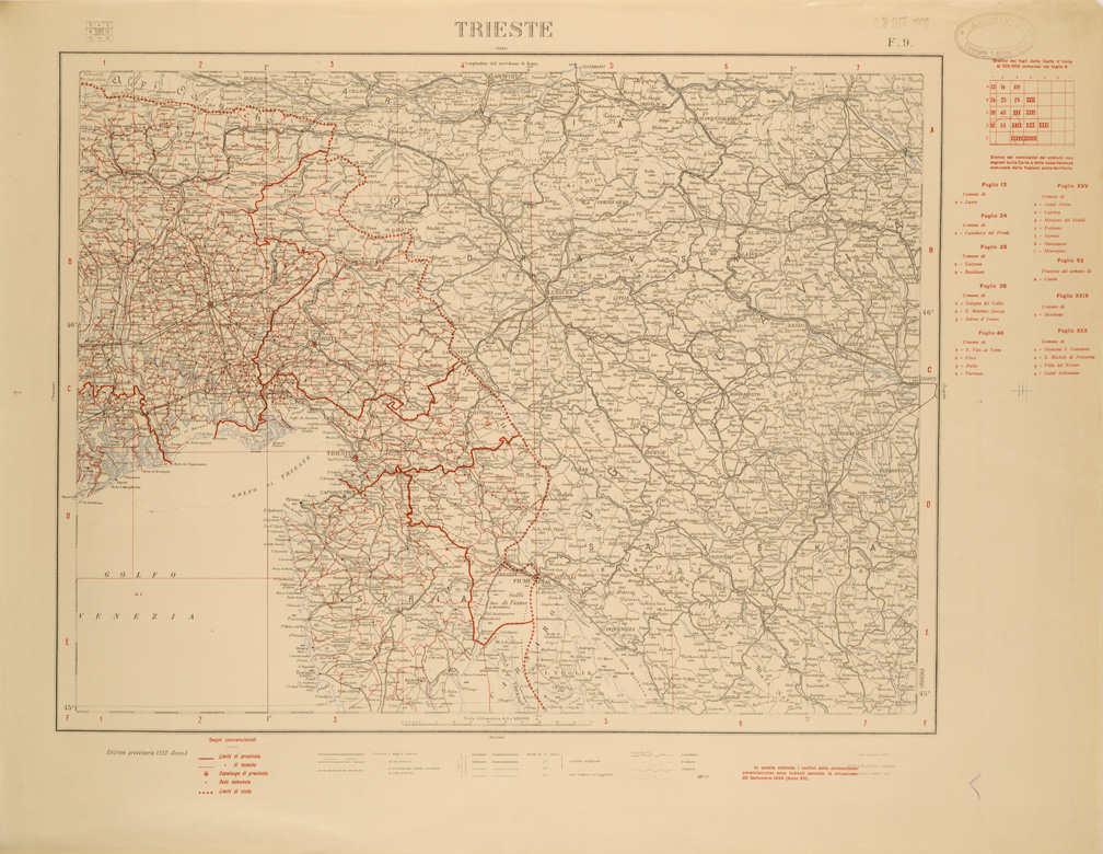 (N:26482) CARTA COROGRAFICA D'ITALIA FOGLIO 9 TRIESTE (SE000044) Carte e stampe antiche: riproduzione a colori su carta (formato A1)