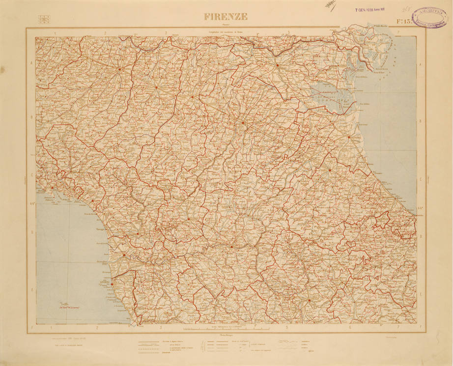 (N:26484) CARTA COROGRAFICA D'ITALIA FOGLIO 13 FIRENZE (SE000046) Carte e stampe antiche: riproduzione a colori su carta (formato A1)