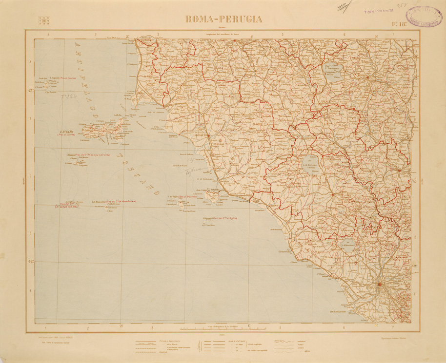 (N:26486) CARTA COROGRAFICA D'ITALIA FOGLIO 18 ROMA PERUGIA (SE000048) Carte e stampe antiche: riproduzione a colori su carta (formato A1)