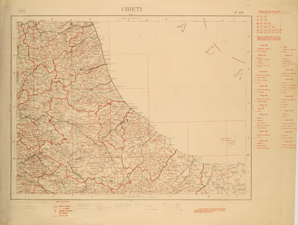 (N:26487) CARTA COROGRAFICA D'ITALIA FOGLIO 19 CHIETI (SE000049) Carte e stampe antiche: riproduzione a colori su carta (formato A1)