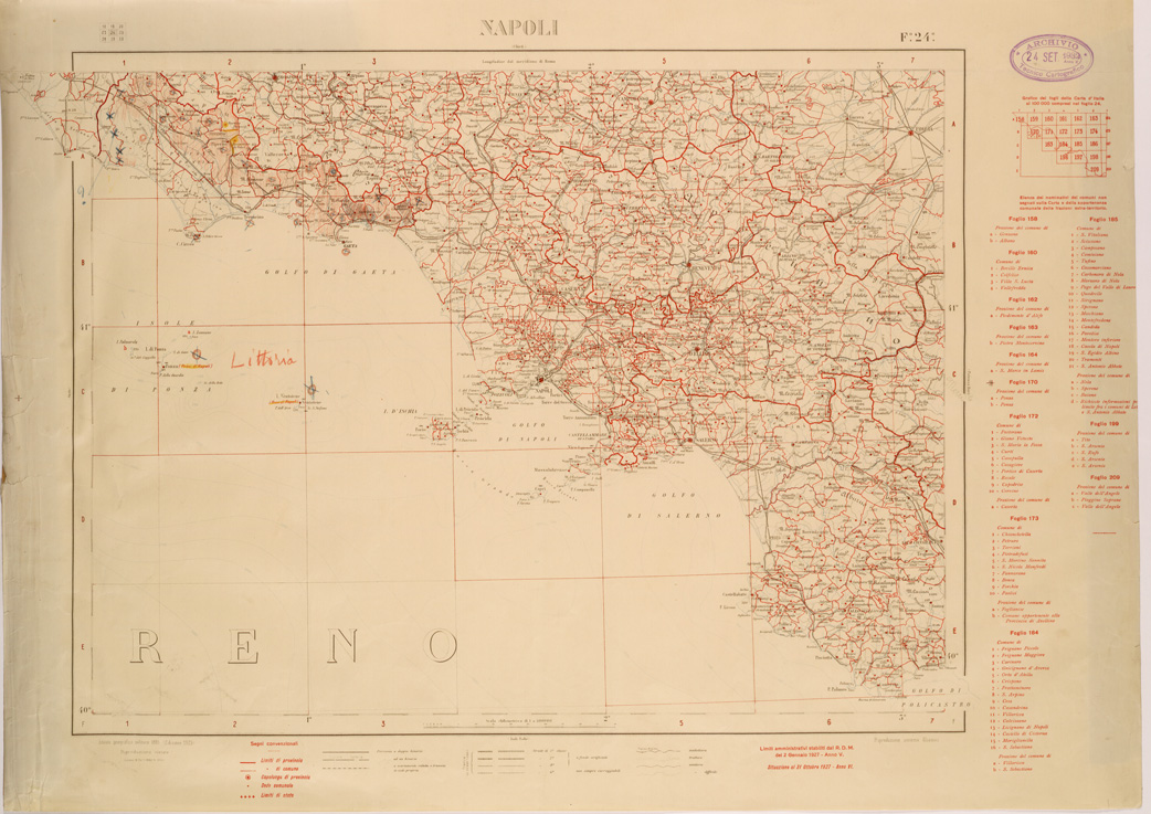 (N:26490) CARTA COROGRAFICA D'ITALIA FOGLIO 24 NAPOLI (SE000052) Carte e stampe antiche: riproduzione a colori su carta (formato A1)