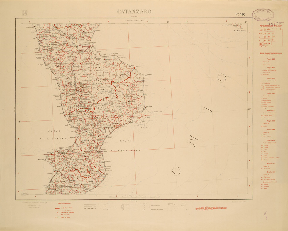 (N:26494) CARTA COROGRAFICA D'ITALIA FOGLIO 30 CATANZARO (SE000056) Carte e stampe antiche: riproduzione a colori su carta (formato A1)