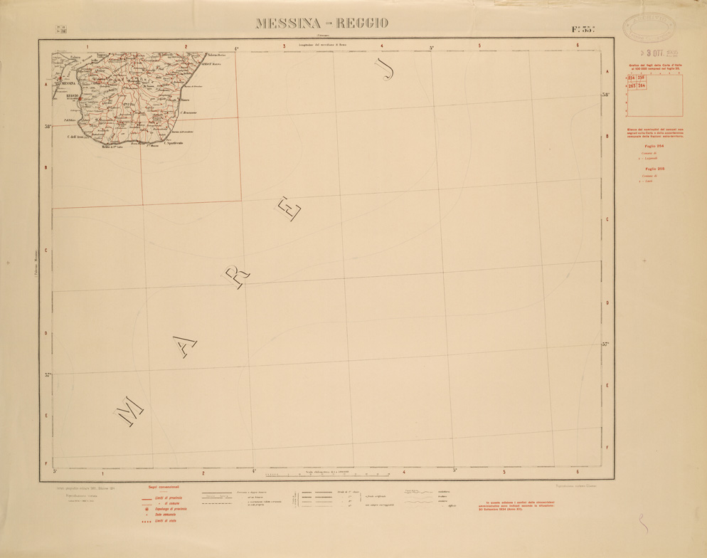 (N:26497) CARTA COROGRAFICA D'ITALIA FOGLIO 35 MESSINA REGGIO (SE000059) Carte e stampe antiche: riproduzione a colori su carta (formato A1)