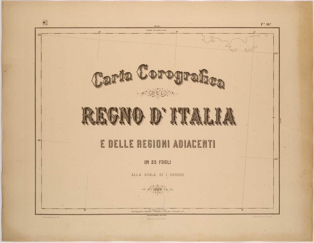 (N:26499) CARTA COROGRAFICA DEL REGNO D'ITALIA E DELLE REGIONI ADIACENTI FOGLIO 16 TITOLO (SE000061) Carte e stampe antiche: riproduzione a colori su carta (formato A1)