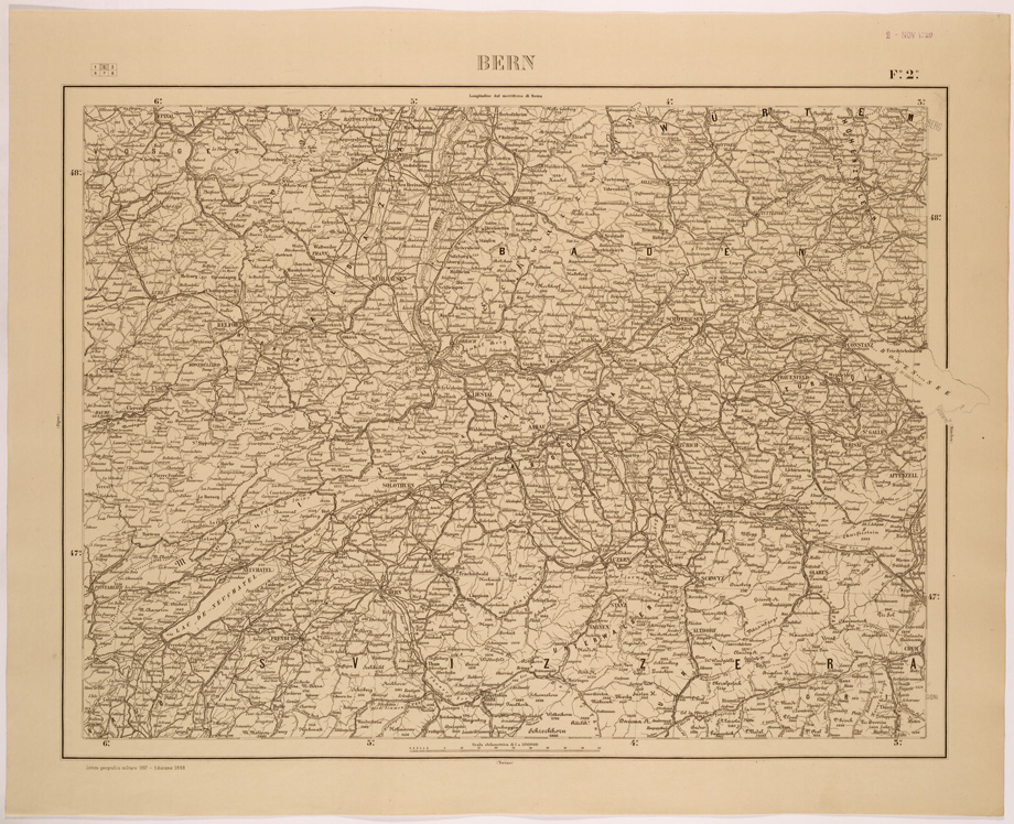 (N:26502) CARTA COROGRAFICA DEL REGNO D'ITALIA E DELLE REGIONI ADIACENTI FOGLIO 2 BERN (SE000064) Carte e stampe antiche: riproduzione a colori su carta (formato A1)