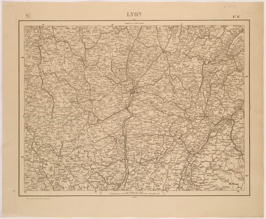 (N:26505) CARTA COROGRAFICA DEL REGNO D'ITALIA E DELLE REGIONI ADIACENTI FOGLIO 6 LYON (SE000067) Carte e stampe antiche: riproduzione a colori su carta (formato A1)