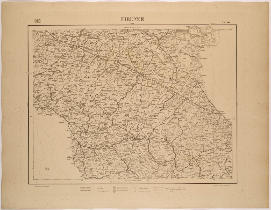 (N:26512) CARTA COROGRAFICA DEL REGNO D'ITALIA E DELLE REGIONI ADIACENTI FOGLIO 13 FIRENZE (SE000074) Carte e stampe antiche: riproduzione a colori su carta (formato A1)