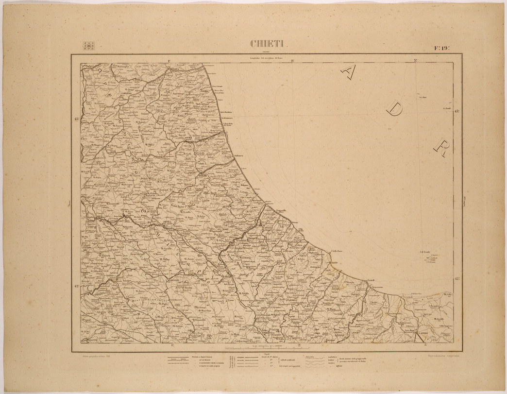 (N:26531) CARTA COROGRAFICA DEL REGNO D'ITALIA E DELLE REGIONI ADIACENTI FOGLIO 19 CHIETI (SE000079) Carte e stampe antiche: riproduzione a colori su carta (formato A1)