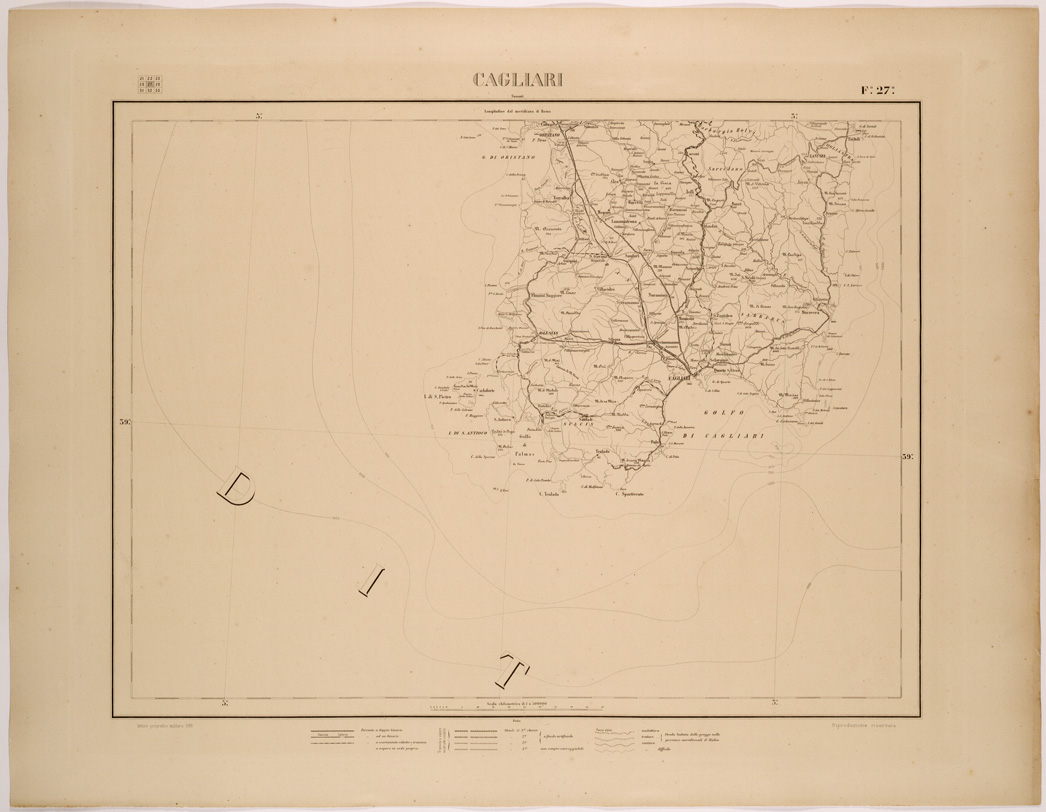 (N:26537) CARTA COROGRAFICA DEL REGNO D'ITALIA E DELLE REGIONI ADIACENTI FOGLIO 27 CAGLIARI (SE000085) Carte e stampe antiche: riproduzione a colori su carta (formato A1)