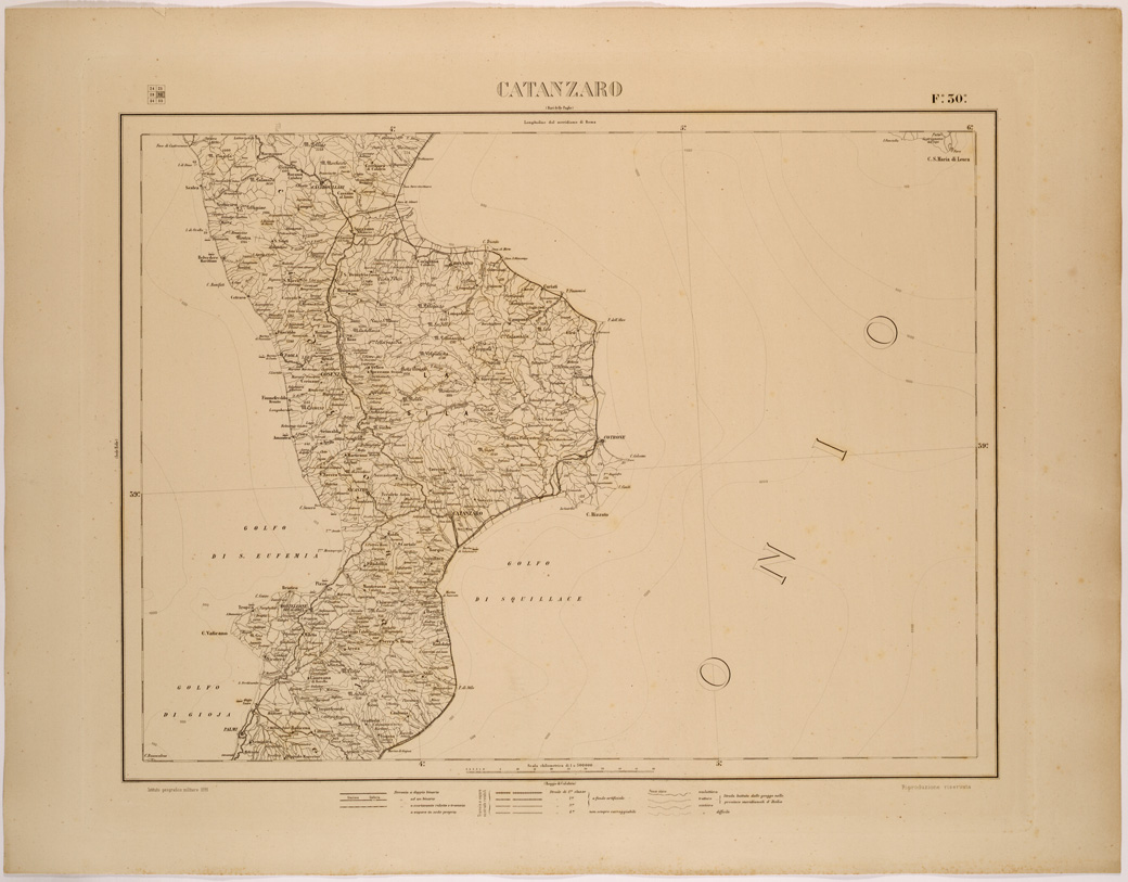 (N:26540) CARTA COROGRAFICA DEL REGNO D'ITALIA E DELLE REGIONI ADIACENTI FOGLIO 30 CATANZARO (SE000088) Carte e stampe antiche: riproduzione a colori su carta (formato A1)