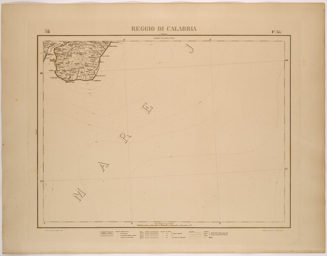 (N:26545) CARTA COROGRAFICA DEL REGNO D'ITALIA E DELLE REGIONI ADIACENTI FOGLIO 35 REGGIO CALABRIA (SE000093) Carte e stampe antiche: riproduzione a colori su carta (formato A1)