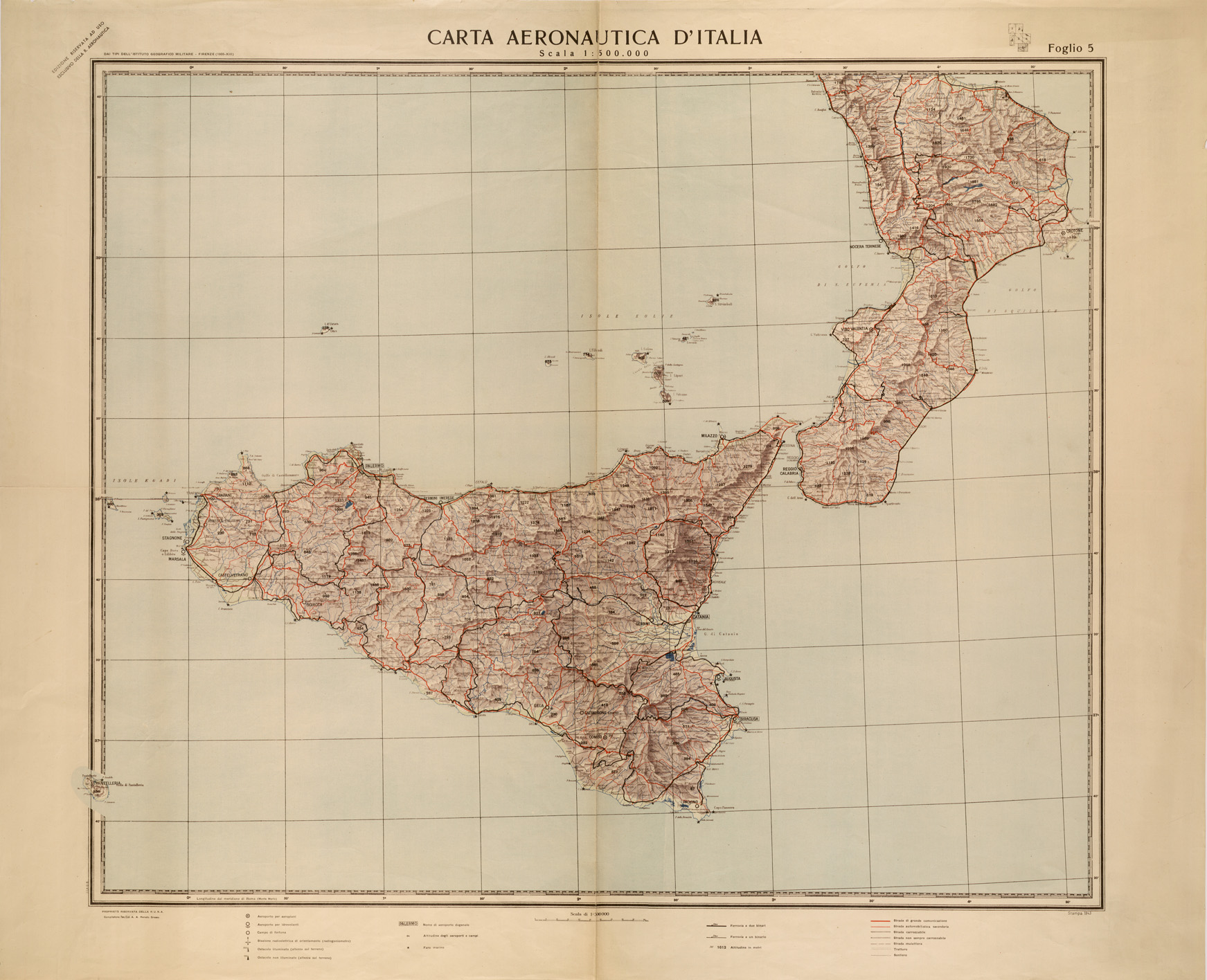 (N:26549) CARTA AERONAUTICA D'ITALIA FOGLIO 5 (SE000097) Carte e stampe antiche: riproduzione a colori su carta (formato A1)