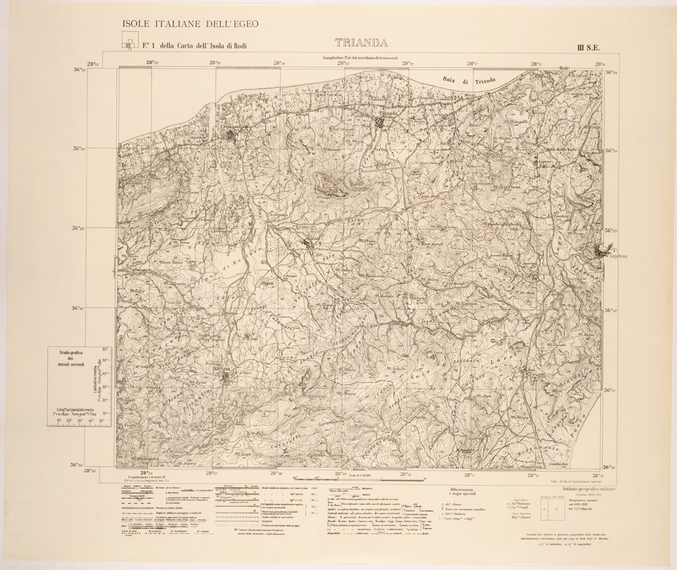 (N:26375) ISOLE ITALIANE DELL'EGEO AL 25.000 - ISOLA DI RODI - FOGLIO 1 III SE - TRIANDA (SE000105) Carte e stampe antiche: riproduzione a colori su carta (formato A1)