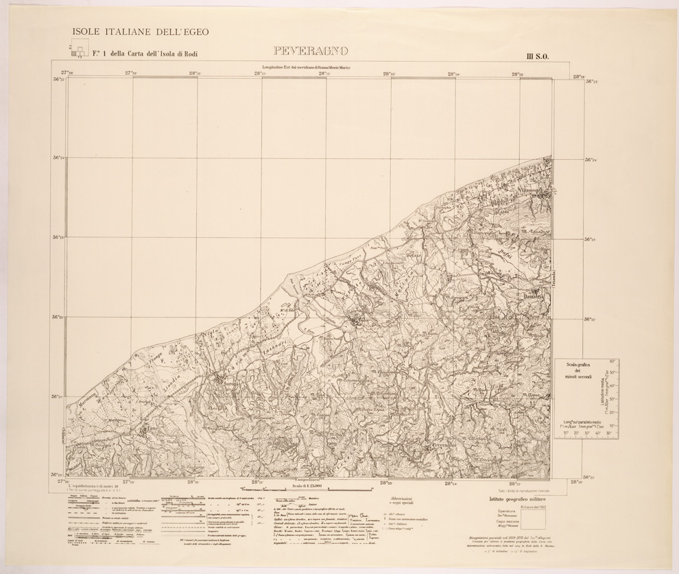 (N:26376) ISOLE ITALIANE DELL'EGEO AL 25.000 - ISOLA DI RODI - FOGLIO 1 III SO - PEVERAGNO (SE000106) Carte e stampe antiche: riproduzione a colori su carta (formato A1)