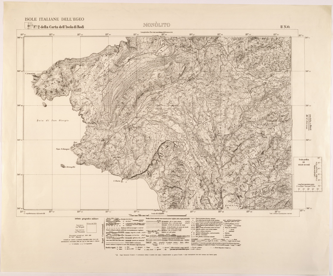 (N:26384) ISOLE ITALIANE DELL'EGEO AL 25.000 - ISOLA DI RODI - FOGLIO 2 II NO - MONOLITO (SE000112) Carte e stampe antiche: riproduzione a colori su carta (formato A1)