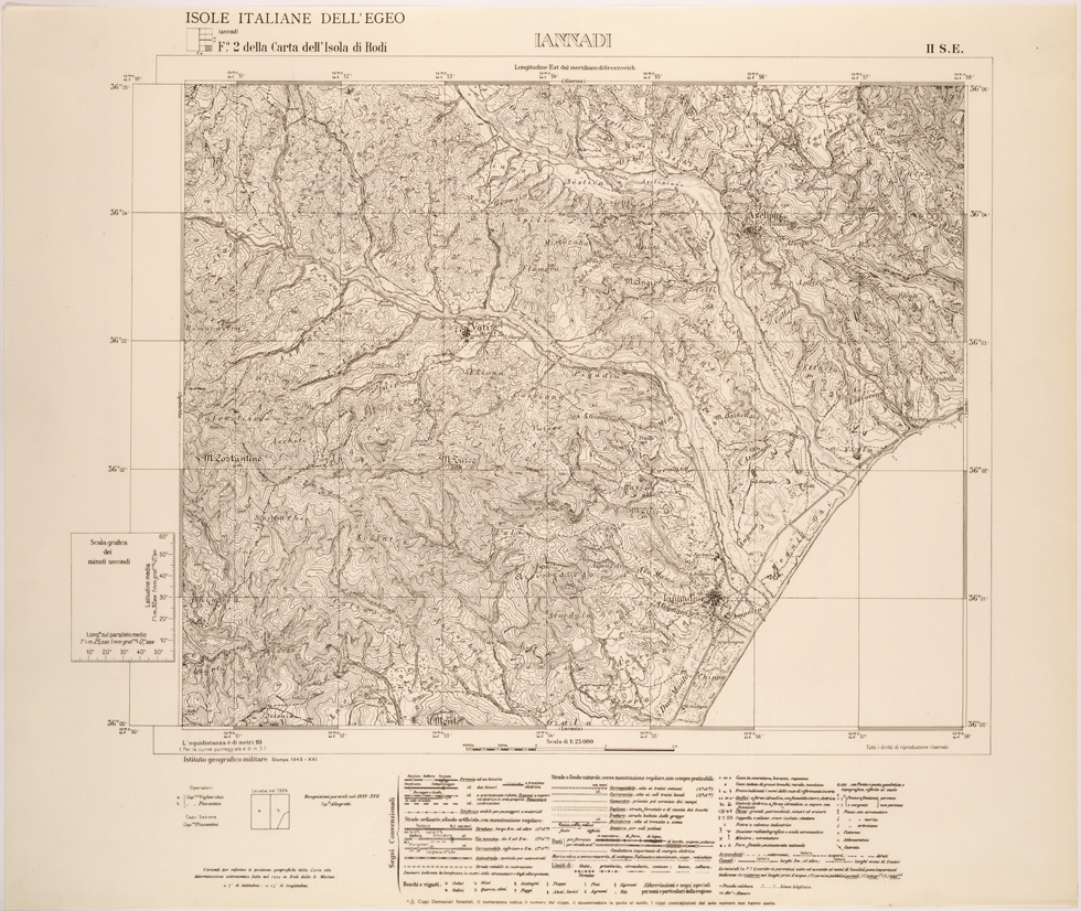 (N:26385) ISOLE ITALIANE DELL'EGEO AL 25.000 - ISOLA DI RODI - FOGLIO 2 II SE - IANNADI (SE000113) Carte e stampe antiche: riproduzione a colori su carta (formato A1)
