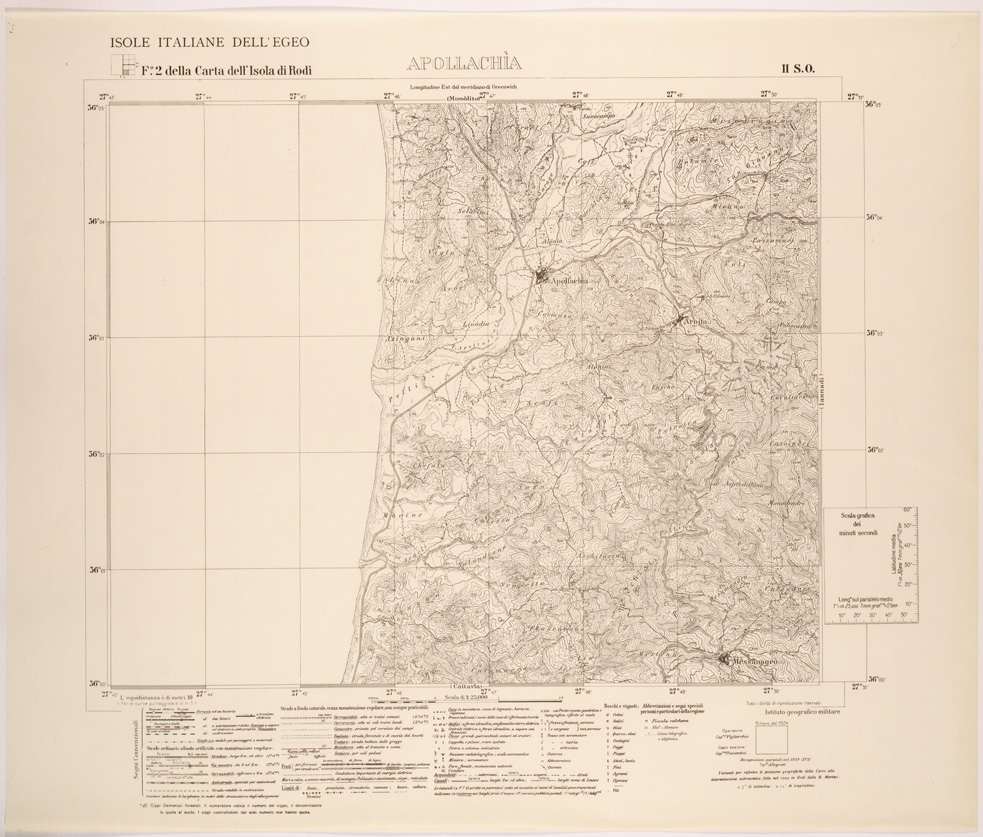 (N:26386) ISOLE ITALIANE DELL'EGEO AL 25.000 - ISOLA DI RODI - FOGLIO 2 II SO - APOLLACHIA (SE000114) Carte e stampe antiche: riproduzione a colori su carta (formato A1)