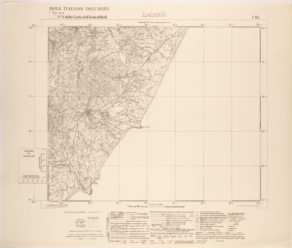 (N:26387) ISOLE ITALIANE DELL'EGEO AL 25.000 - ISOLA DI RODI - FOGLIO 4 I NE - LACANIA (SE000115) Carte e stampe antiche: riproduzione a colori su carta (formato A1)