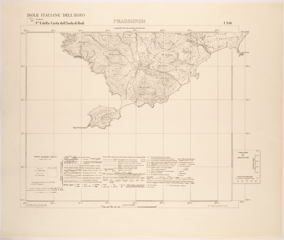 (N:26389) ISOLE ITALIANE DELL'EGEO AL 25.000 - ISOLA DI RODI - FOGLIO 4 I SO - PRASSONISI (SE000116) Carte e stampe antiche: riproduzione a colori su carta (formato A1)