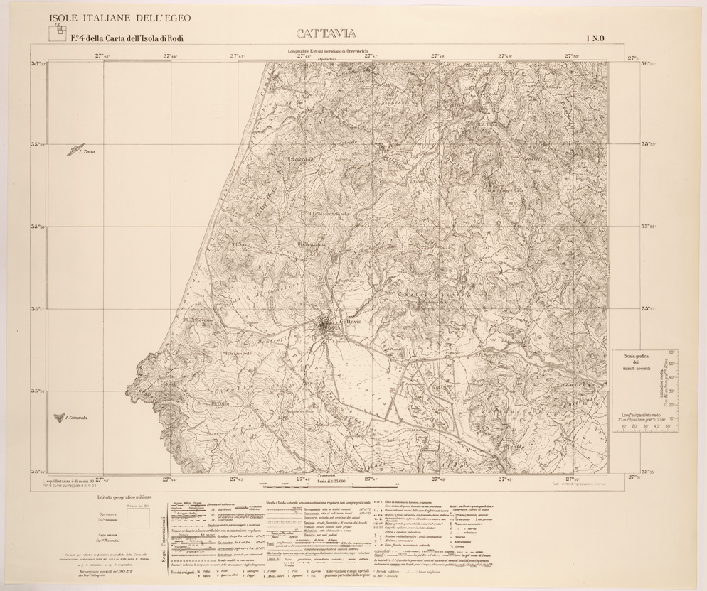 (N:26390) ISOLE ITALIANE DELL'EGEO AL 25.000 - ISOLA DI RODI - FOGLIO 4 I NO - CATTAVIA (SE000117) Carte e stampe antiche: riproduzione a colori su carta (formato A1)