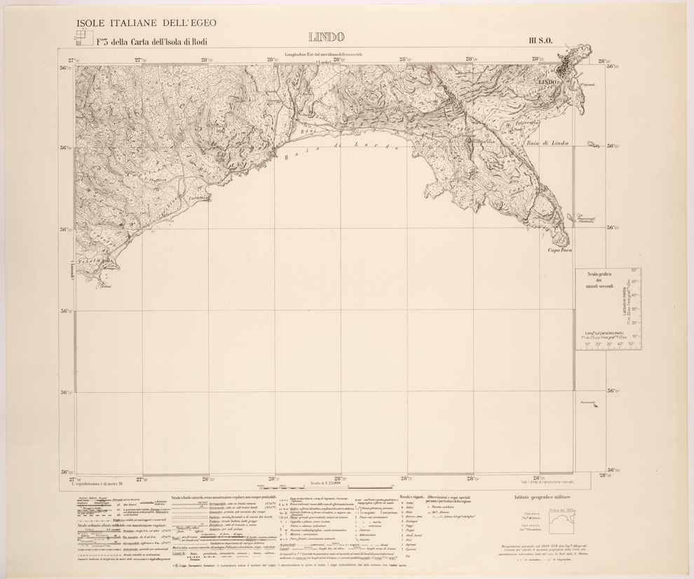 (N:26393) ISOLE ITALIANE DELL'EGEO AL 25.000 - ISOLA DI RODI - FOGLIO 3 III SO - LINDO (SE000118) Carte e stampe antiche: riproduzione a colori su carta (formato A1)