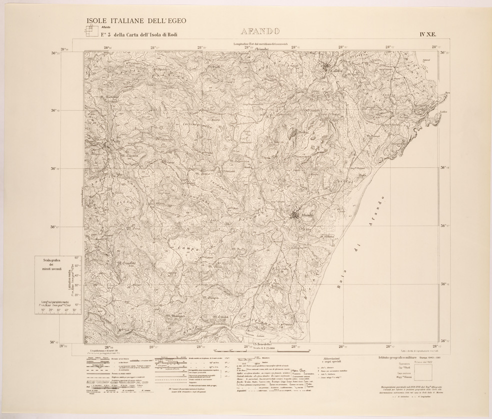 (N:26396) ISOLE ITALIANE DELL'EGEO AL 25.000 - ISOLA DI RODI - FOGLIO 3 IV NE - AFANDO (SE000120) Carte e stampe antiche: riproduzione a colori su carta (formato A1)
