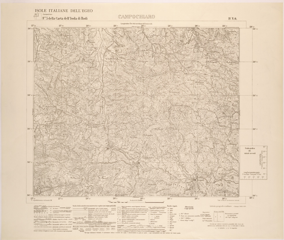 (N:26403) ISOLE ITALIANE DELL'EGEO AL 25.000 - ISOLA DI RODI - FOGLIO 3 IV NO - CAMPOCHIARO (SE000123) Carte e stampe antiche: riproduzione a colori su carta (formato A1)