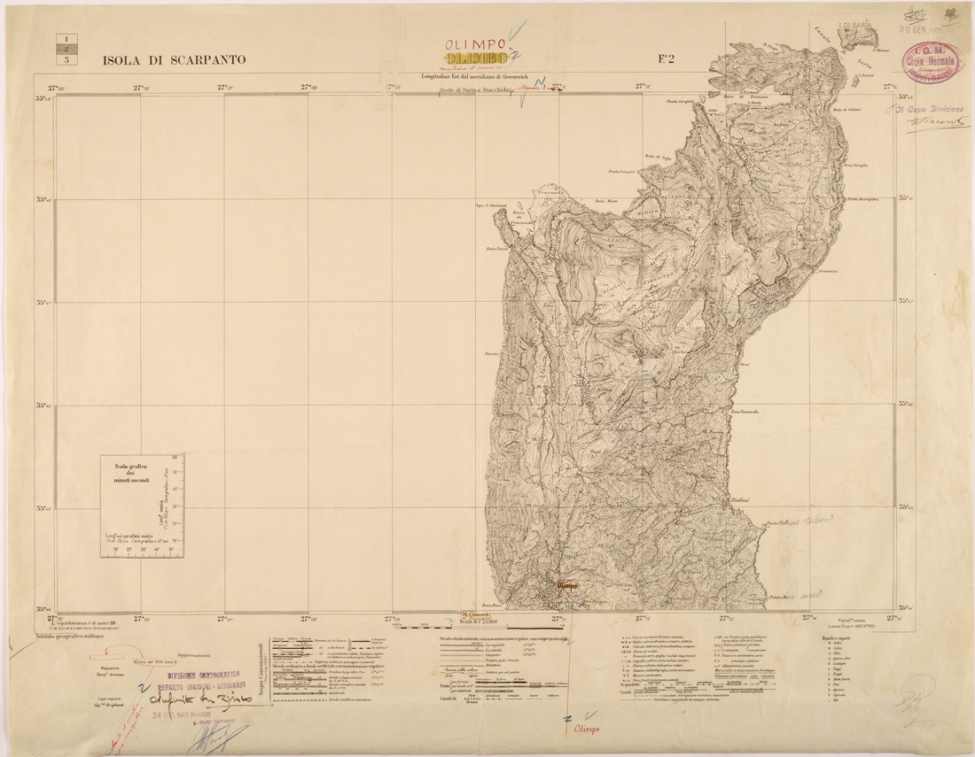 (N:26411) ISOLE ITALIANE DELL'EGEO AL 25.000 - ISOLA DI SCARPANTO - FOGLIO 2 - OLIMPO (SE000126) Carte e stampe antiche: riproduzione a colori su carta (formato A1)