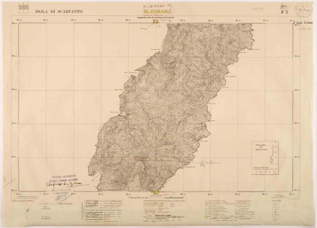 (N:26412) ISOLE ITALIANE DELL'EGEO AL 25.000 - ISOLA DI SCARPANTO - FOGLIO 3 - M. CHIMARA (SE000127) Carte e stampe antiche: riproduzione a colori su carta (formato A1)