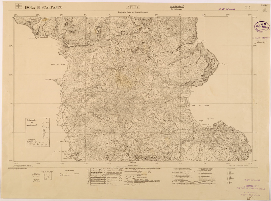 (N:26415) ISOLE ITALIANE DELL'EGEO AL 25.000 - ISOLA DI SCARPANTO - FOGLIO 5 - APERI (SE000129) Carte e stampe antiche: riproduzione a colori su carta (formato A1)