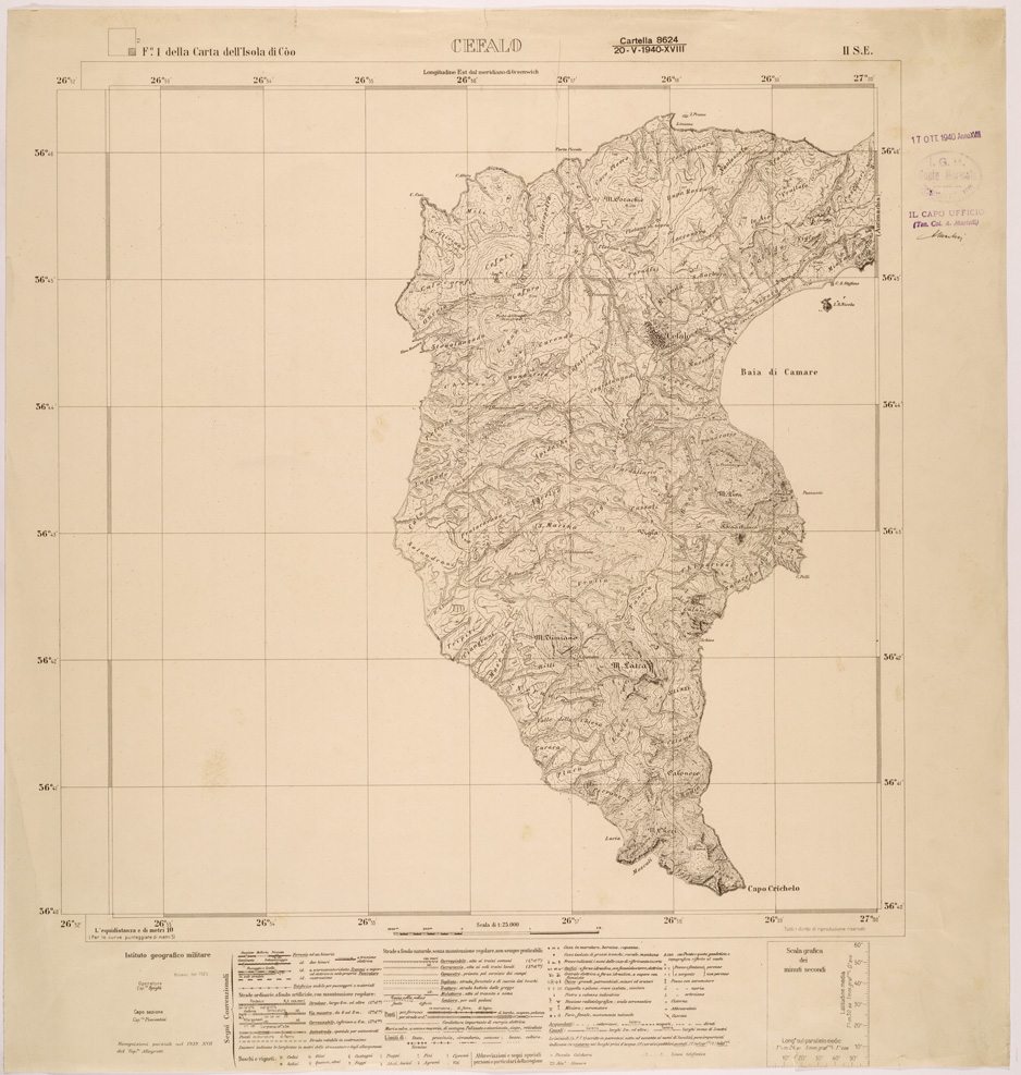 (N:26417) ISOLE ITALIANE DELL'EGEO AL 25.000 - ISOLA DI COO - FOGLIO 1 II SE - CEFALO (SE000131) Carte e stampe antiche: riproduzione a colori su carta (formato A1)
