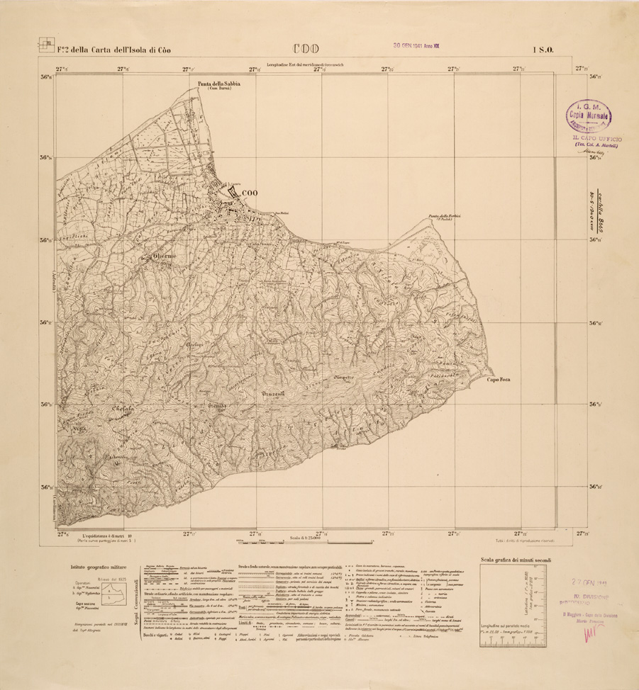 (N:26418) ISOLE ITALIANE DELL'EGEO AL 25.000 - ISOLA DI COO - FOGLIO 2 I SO - COO (SE000132) Carte e stampe antiche: riproduzione a colori su carta (formato A1)