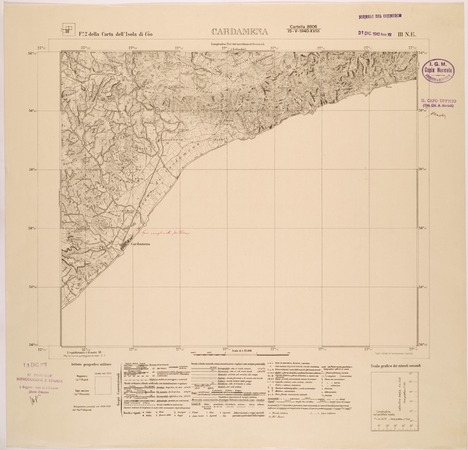 (N:26419) ISOLE ITALIANE DELL'EGEO AL 25.000 - ISOLA DI COO - FOGLIO 2 III NE - CARDAMENA (SE000133) Carte e stampe antiche: riproduzione a colori su carta (formato A1)