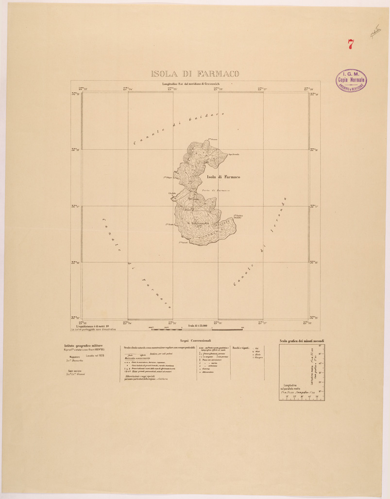 (N:26424) ISOLE ITALIANE DELL'EGEO AL 25.000 - ISOLA DI FARMACO (SE000138) Carte e stampe antiche: riproduzione a colori su carta (formato A1)