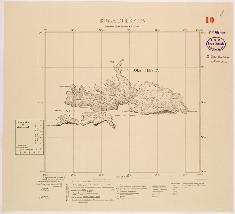 (N:26425) ISOLE ITALIANE DELL'EGEO AL 25.000 - ISOLA DI LEVITA (SE000139) Carte e stampe antiche: riproduzione a colori su carta (formato A1)