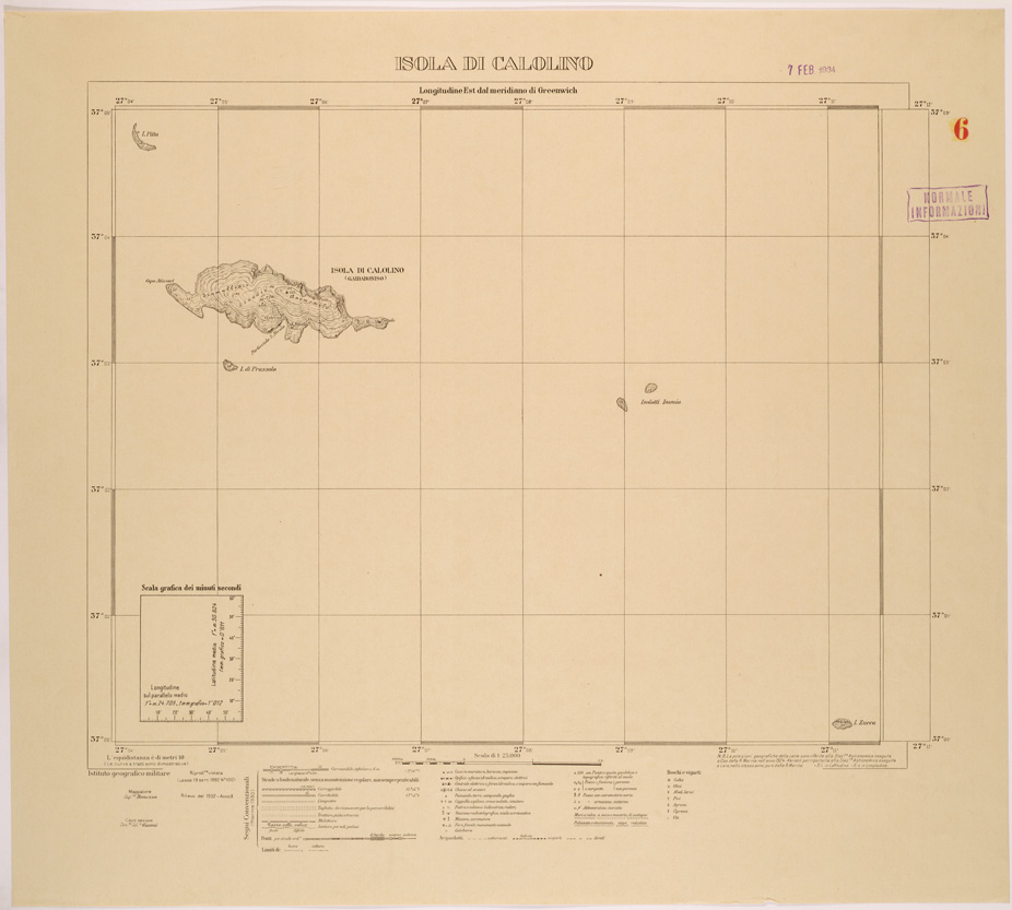 (N:26426) ISOLE ITALIANE DELL'EGEO AL 25.000 - ISOLA DI CALOLINO (SE000140) Carte e stampe antiche: riproduzione a colori su carta (formato A1)