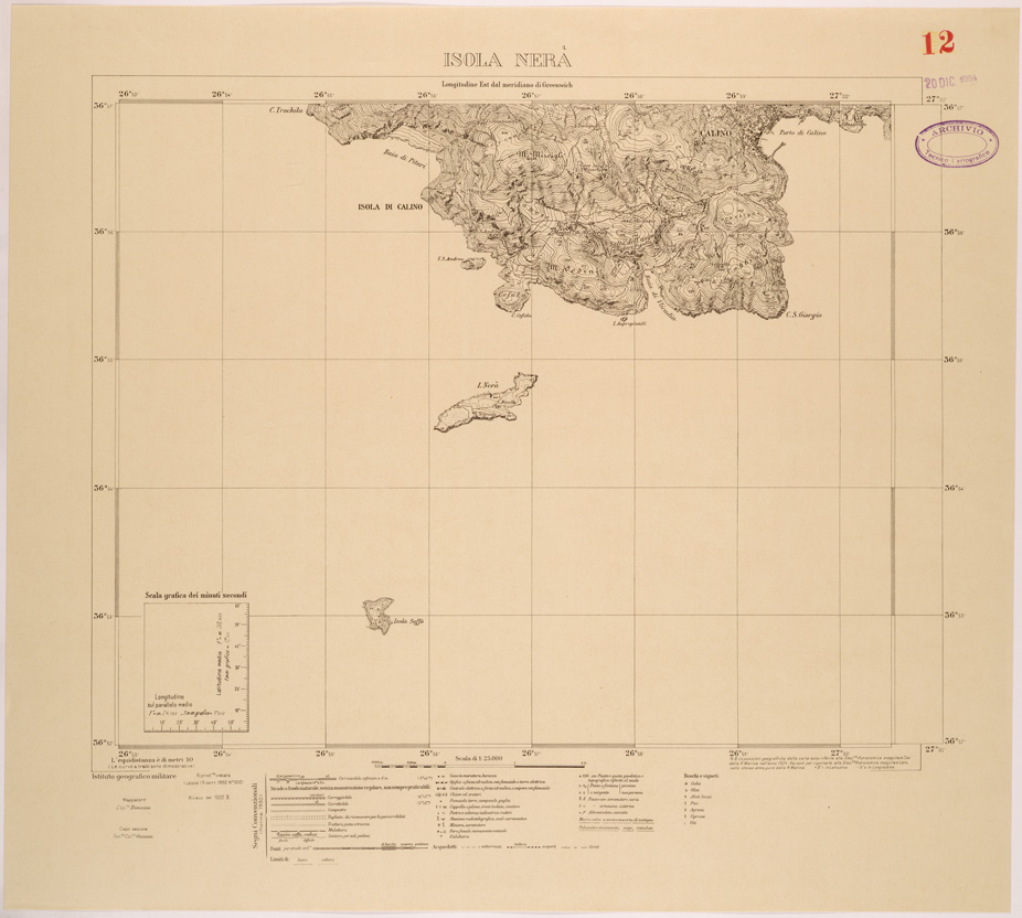 (N:26429) ISOLE ITALIANE DELL'EGEO AL 25.000 - ISOLA NERA (SE000143) Carte e stampe antiche: riproduzione a colori su carta (formato A1)