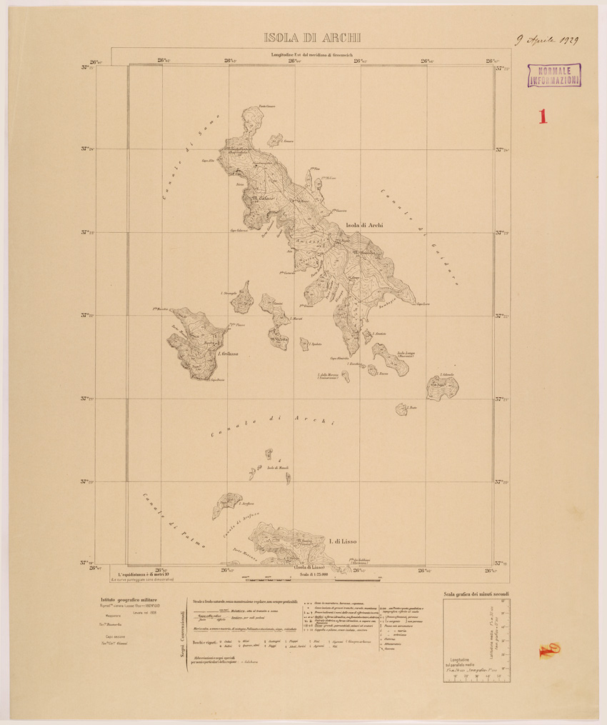 (N:26430) ISOLE ITALIANE DELL'EGEO AL 25.000 - ISOLA DI ARCHI (SE000144) Carte e stampe antiche: riproduzione a colori su carta (formato A1)