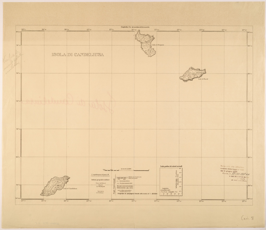 (N:26432) ISOLE ITALIANE DELL'EGEO AL 25.000 - ISOLA DI CANDELIUSA (SE000146) Carte e stampe antiche: riproduzione a colori su carta (formato A1)