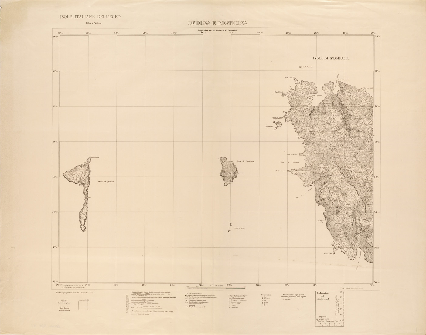 (N:26433) ISOLE ITALIANE DELL'EGEO AL 25.000 - ISOLE DI OFIDUSA E PONTICUSA (SE000147) Carte e stampe antiche: riproduzione a colori su carta (formato A1)
