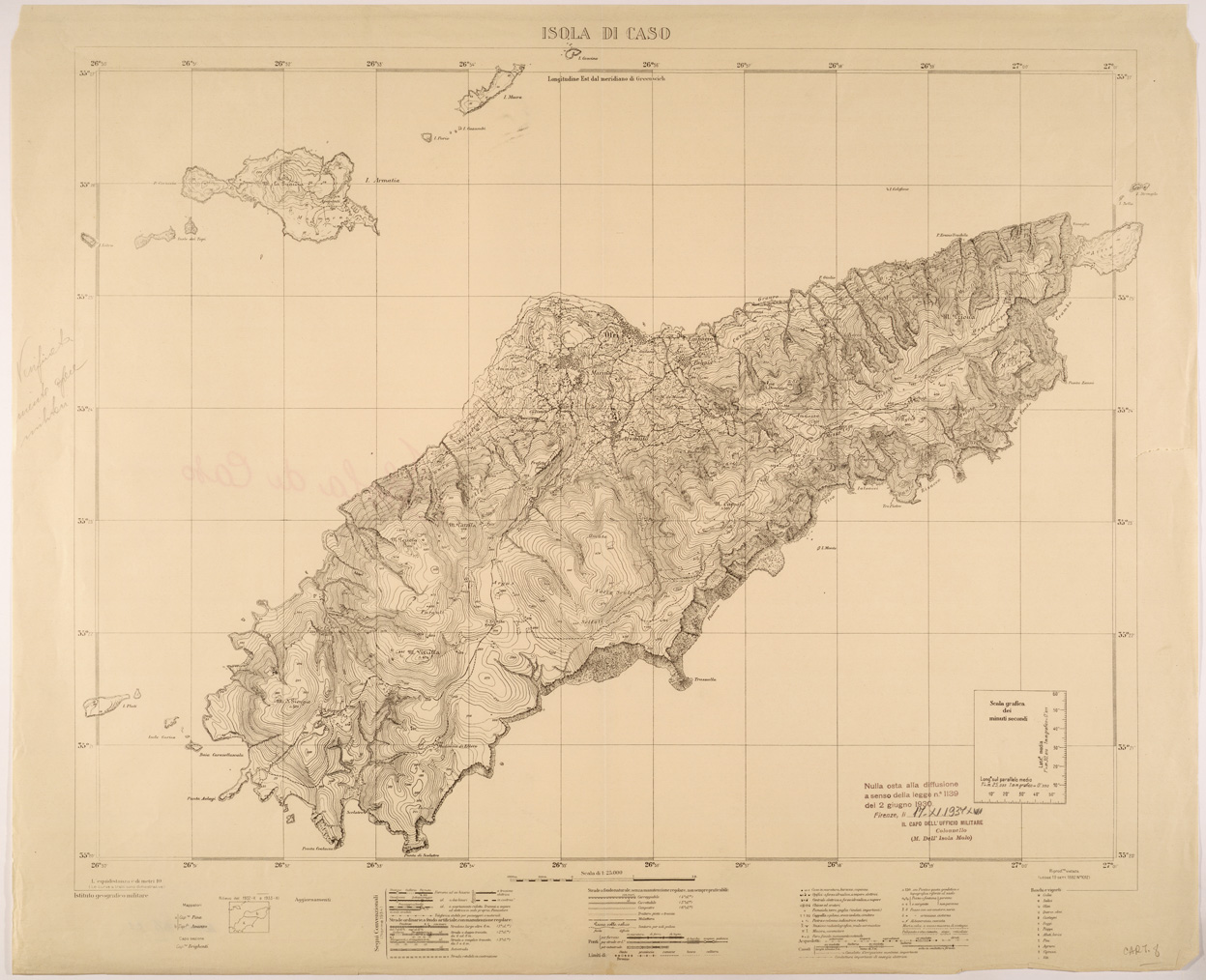 (N:26436) ISOLE ITALIANE DELL'EGEO AL 25.000 - ISOLA DI CASO (SE000151) Carte e stampe antiche: riproduzione a colori su carta (formato A1)