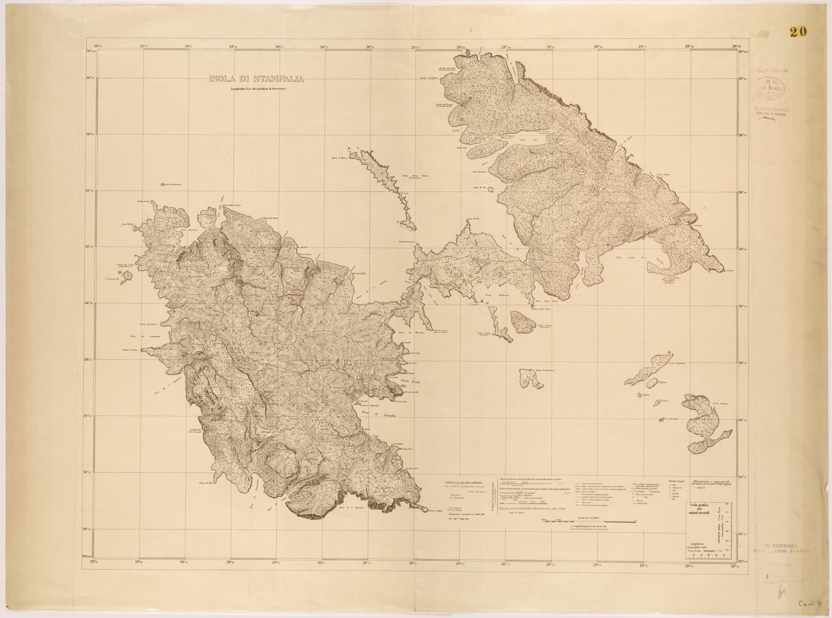 (N:26442) ISOLE ITALIANE DELL'EGEO AL 25.000 - ISOLA DI STAMPALIA (SE000159) Carte e stampe antiche: riproduzione a colori su carta (formato A1)