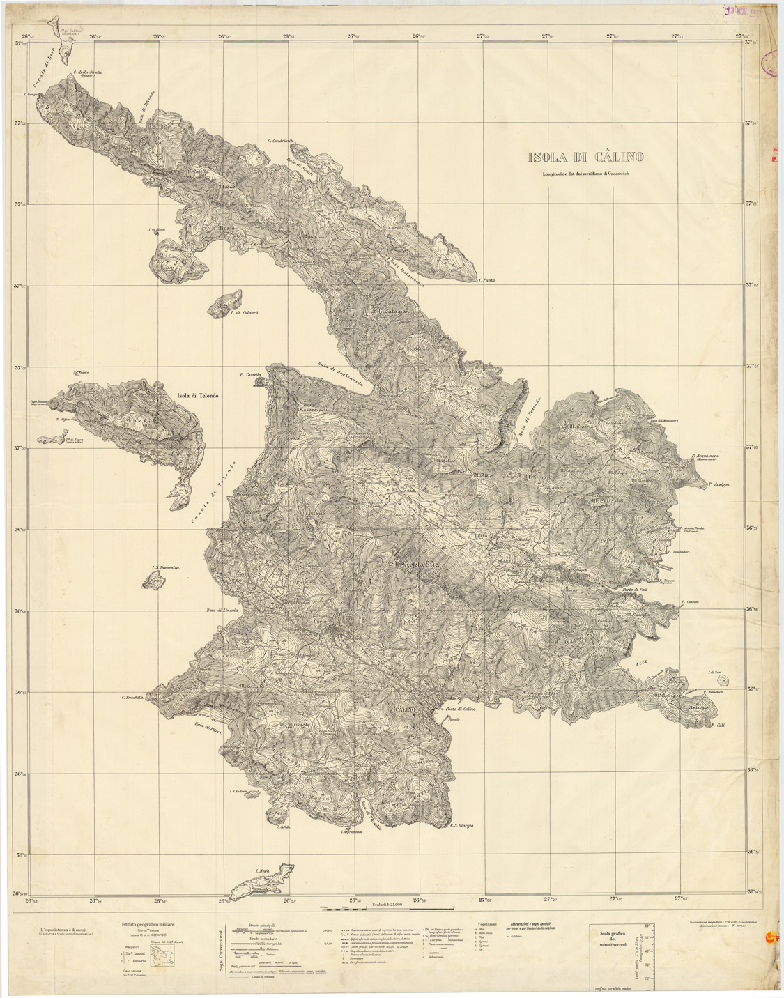 (N:26443) ISOLE ITALIANE DELL'EGEO AL 25.000 - ISOLA DI CALINO (SE000161) Carte e stampe antiche: riproduzione a colori su carta (formato A1)