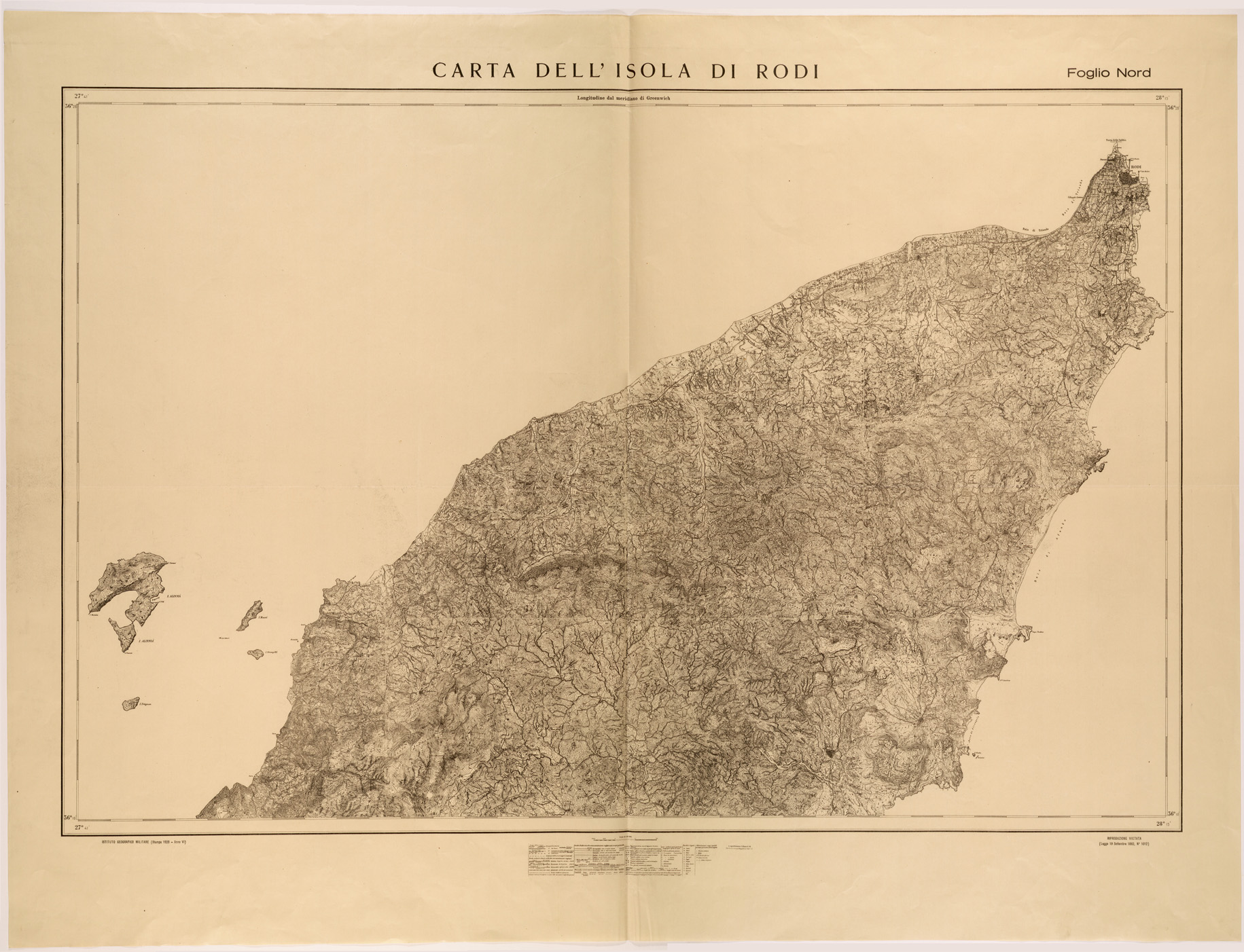 (N:26444) CARTA DELL'ISOLA DI RODI - FOGLIO NORD (SE000163) Carte e stampe antiche: riproduzione a colori su carta (formato A1)