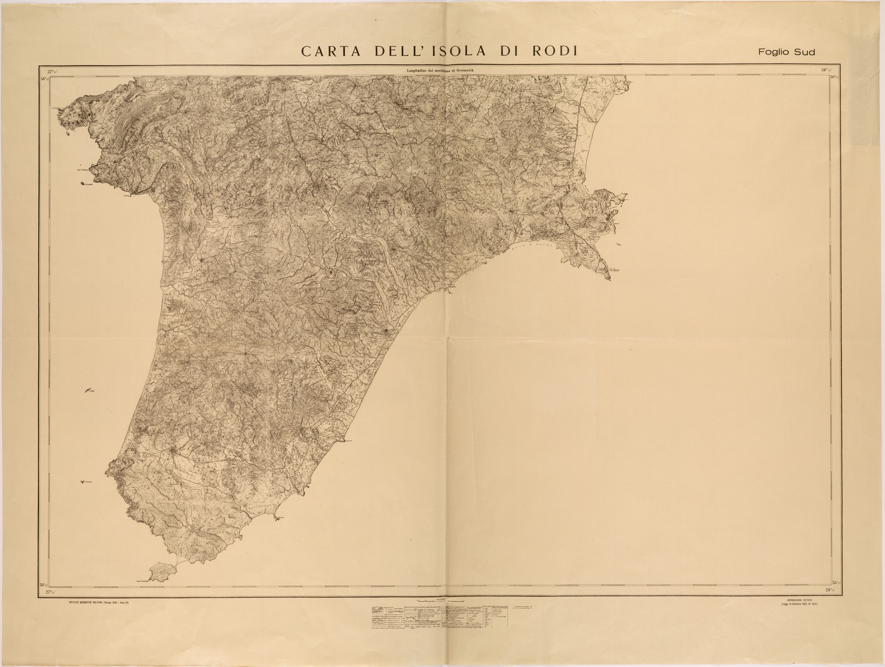 (N:26445) CARTA DELL'ISOLA DI RODI - FOGLIO SUD (SE000165) Carte e stampe antiche: riproduzione a colori su carta (formato A1)