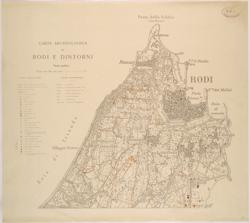 (N:26446) CARTA ARCHEOLOGICA DI RODI E DINTORNI (SE000167) Carte e stampe antiche: riproduzione a colori su carta (formato A1)