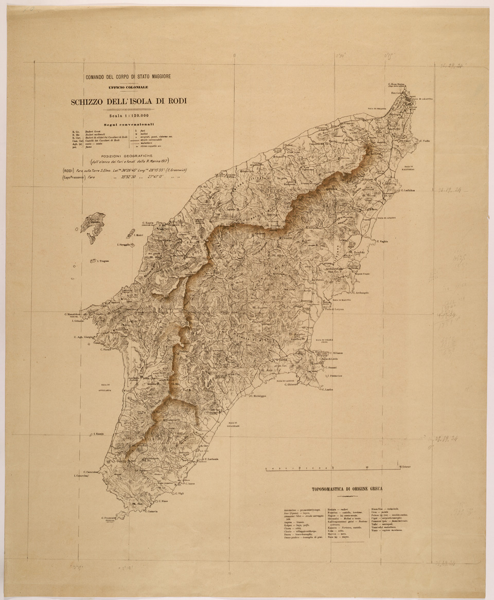 (N:26450) SCHIZZO DELL'ISOLA DI RODI (SE000173) Carte e stampe antiche: riproduzione a colori su carta (formato A1)